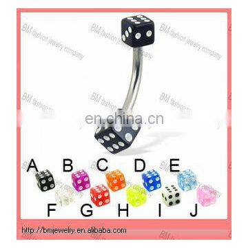 cheap acrylic dice belly button ring body piercing jewelry