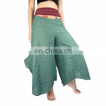 NAPAT Gypsy Woven Waist And Plain TC Cotton Curved Flare Leg Pants photo-2