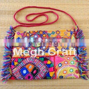 Traditional Mirror Work Wallet- Colourful HIPPIE POUCH BAG- tribal banjara Style Wallet- Embroidered mirror work Wallet