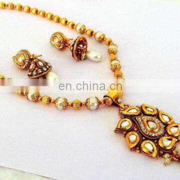 Wholesale Indian gold plated Pendant Set-Kundan Pendant set-bollywood Fashion Jewelry-Imitation Jewellery-south indian jewelry