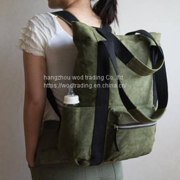 wax canvas backpack bag with 9 pockets