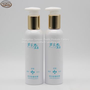 140ml Screen Printing Handling Plastic Cosmetic Lotion Bottle with Golden Pump