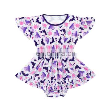 Purple Ghost Printed Newborn Romper Short Flare Sleeve Boutique Baby Romper Ruffled Onesie Baby Girls Wholesale