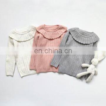 2020 Fall/Winter Baby Lace Ruffled Neck Base Sweater Hole High Stretch Sweater Girl Baby Cotton Sweater