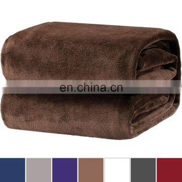 Brown Flannel Fleece Bed Blanket Lightweight Bedspread Blankets All Seasons Plush Warm Solid Blankets for Bed Couch Sofa