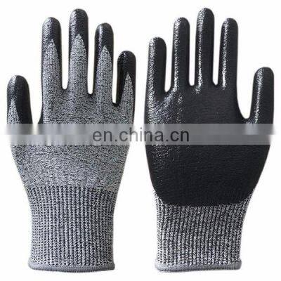 13G HPPE Liner Nitrile Dipped Work Gloves Cut 5 Resistents