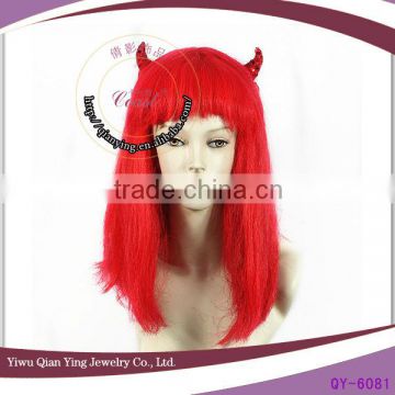 cheap red wholesale price party halloween wigs with ox horn