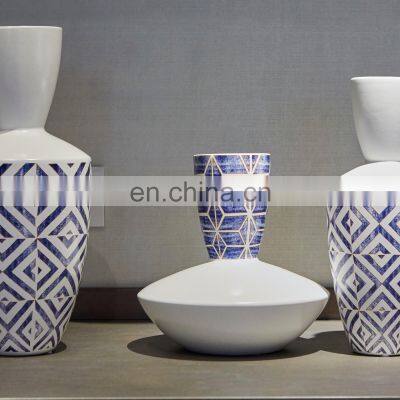 Modern Geometric Pattern Rhombus Ceramic Porcelain Vase for Home Decoration photo-3