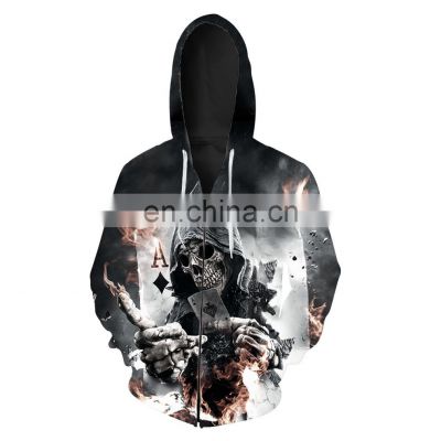 Factory  Custom Polyester   Skull King Printing Hoodies Pullover Sweater With Zipper