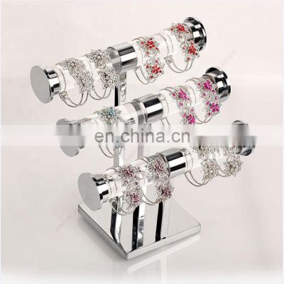 retail store Jewelry acrylic tube metal base 3 Tier Bangles Stand