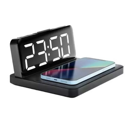 Desktop Wireless LED Digital Display Multi Function Universal Mobile Phone Alarm Clock Wireless Charger