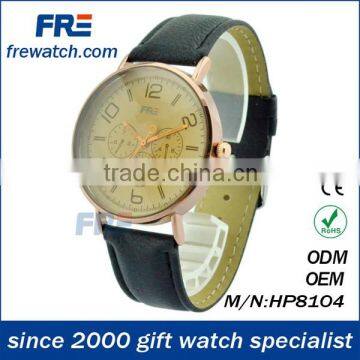 low cost promotional wrist watch for women with fake leather watch strap