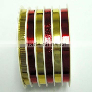 5mm*4m*6 Rolls Metallic Ribbon on white Plastic Stoll for Christmas Decorative Gift Wrapping