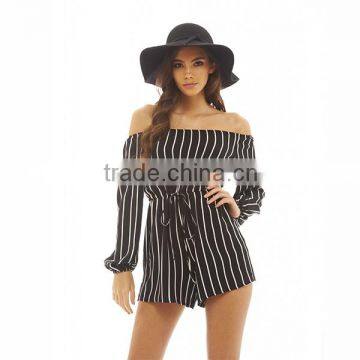 Fashion Off-shoulder playsuit for women stripe playsuit