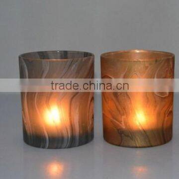 cheap sprayed white color glass candle holder with wooden lids                        
                                                Quality Choice