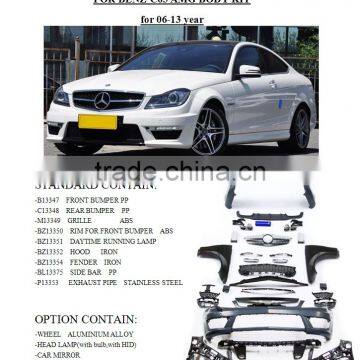 merccedes benz body kit for 2014 W204 C63 AMG , upgrade body kit for 2006-2013 C200/C180/C260 by maker