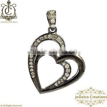 Designer Heart Pendant, Handmade Pendant Necklace, 925 Silver Diamond Pave Pendant, Heart Charm, Pave Diamond Charm Jewelry