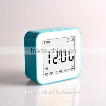 Best Teenager Home Promotional Gift OEM Multi-function Smart Digital Rotation Control Auto Light LCD Bedside Alarm Table Clock photo-2
