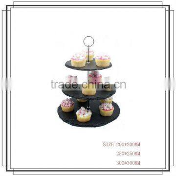 Black round stone slate wedding dessert stand