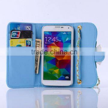 Wallet Design Bright Grid Handbag Magnetic Flip PC PU Leather Case for Samsung Galaxy S6 With Rhinestone Bowknot Buckle