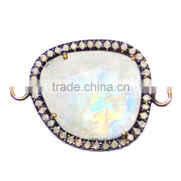 Moonstone sterling silver connectors supplier gemstone connector with double loops findings components jewelry Wholesaler