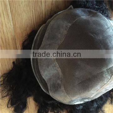 Silk Top and pu Around the Toupee, Afro Curl Men Toupee Natural Hairline photo-3