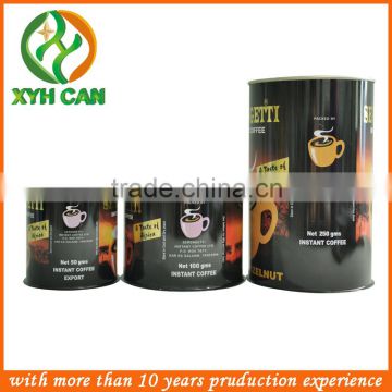 Oval shaped empty coffe tin cans with lids