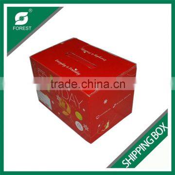 CORRUGATED FRUIT SHIPPING BOX FULL PRINTING SHIPPING BOX WITH PLASTIC HANDLE FOR PACKING FRESH FRUIT