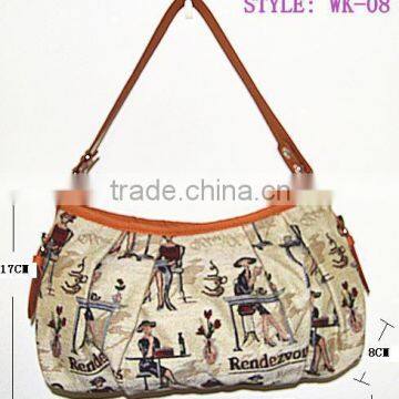 Customized design ladies jacquard canvas shoulder bags