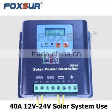 40A 12V-24V PWM Solar Charge Controller, with LCD display battery voltage and capacity, PWM Charging for Off Grid PV Controller