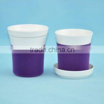 2014 new design purple color flock coffee mug with cover