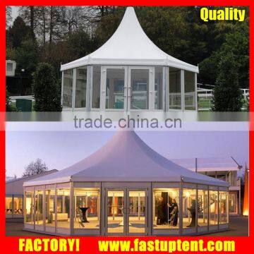 Hexagonal Gazebo Glass Solid Wall Pagoda Tent with Dia 6m, Dia 8m, Dia 10m, Dia 12m