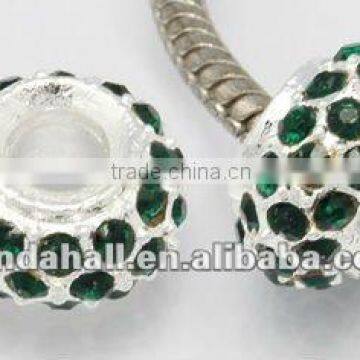 Alloy Glass Rhinestone European Beads Wholesale, No Metal Core, Abacus, Nickle Metal Color, Green(CPDL-H017-1)