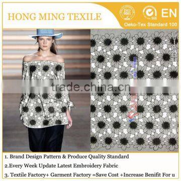 Online Wholesale Black Polyester Mesh Fabric Organza Dress With Plain Printed Flower Fabric 2017 Fabric For Garments