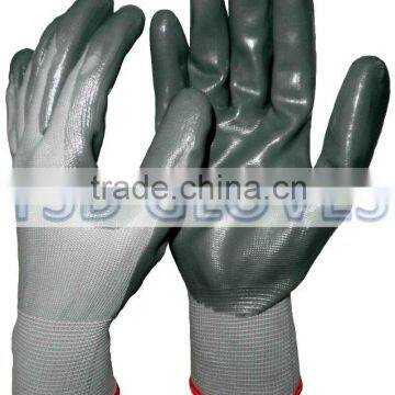 gray nitrile coated working gloves with seamless knitting