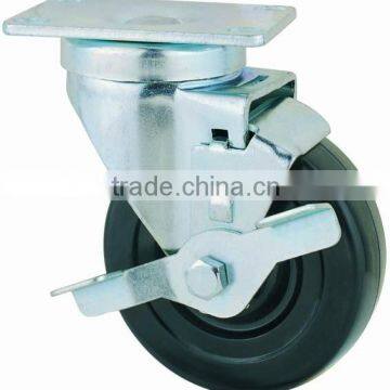 22 Series Double Ball Raceway Structure Top Plate Swivel Black Rubber Caster With Side Brake
