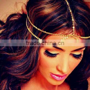 New Women Simple BOHO Style Gold Plated Shining Handcraft Metal Coins Charming Hair Jewelry Head Chain