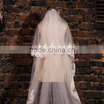 BV1002 New Arrival Elegant Ivory Veil Of Bride Lace Purfle One Layer 2015 Wedding Long Veils Quality Choice photo-5