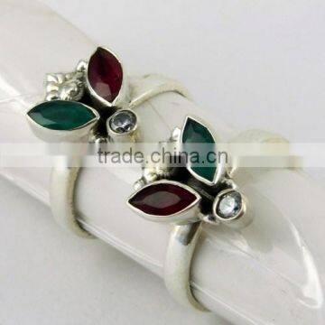Be Better Red Onyx_Green Onyx_White CZ 925 Sterling Silver Toe Ring, Online Silver Jewelry, Unique Silver Jewelry photo-6
