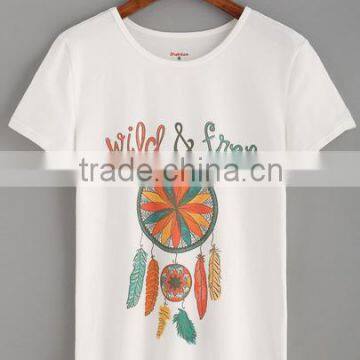 T-shirts latest fashion design women clothing White Feather Print T-shirt