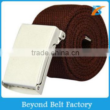 Beyond Mens Brown Military Canvas Polyester Belt with Metal Flip-top Buckle