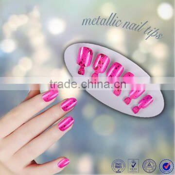 Beautdy product metallic pink ABS fake nail tips christmas decoration full cover color manicure artificial nail art tips