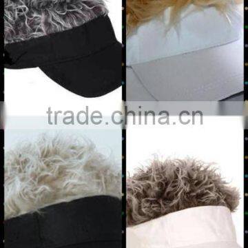 custom made cotton visor cap with fake hair