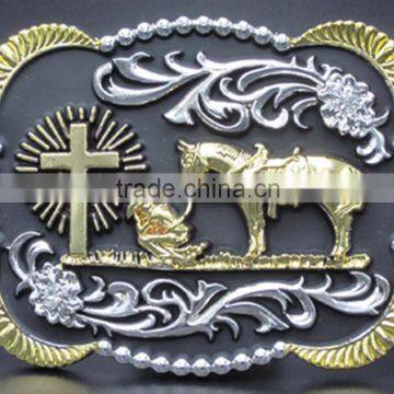 Western prayer belt buckle men gold and silver cowboy buckle