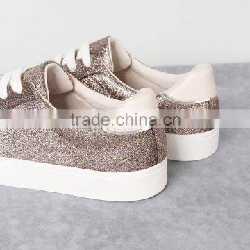 Pink Glitter Lace up Vulcanized Shoe Women Sneakers Cheap Casual Canvas Shoes Women Ladies 2016 photo-3