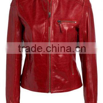 Ladies Fashion Leather Jacket in Red Color & Unique Simple Style
