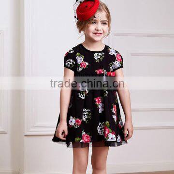 Beautiful embroidered baby girl dress,black casual dress with flower pattern