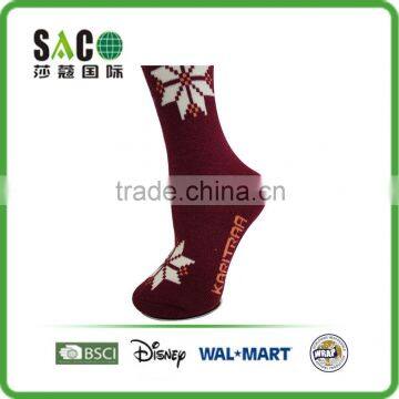 White Snow Pattern Red and White Stripe Garnet Knee-high Sports Socks photo-4