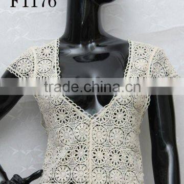 2012 fashion lace clothes F1176 cotton embroidered lace tops trim for mature ladies