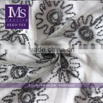 China wholesale newest gray color beads mesh cloth fabric for HY663